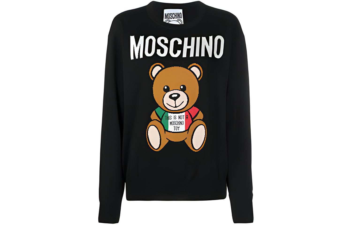 (Women) MOSCHINO  Black Knit Pullover Sweatshirt with Logo and Bear Design. V0910-0502-1555