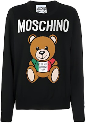 (W) 모스키노 블랙 로고와 곰 디자인 니트 풀오버 스웻셔츠. V0910-0502-1555 Buy (W) 모스키노 블랙 로고와 곰 디자인 니트 풀오버 스웻셔츠. V0910-0502-1555