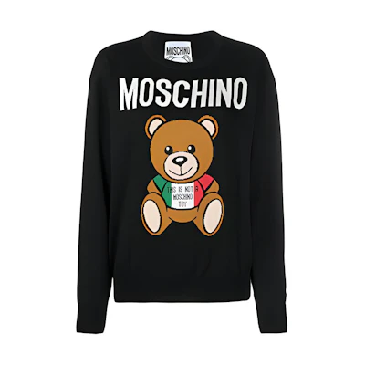 (Women) MOSCHINO Black Knit Pullover Sweatshirt with Logo and Bear Design. V0910-0502-1555