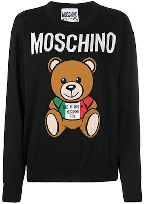 (W) 모스키노 블랙 로고와 곰 디자인 니트 풀오버 스웻셔츠. V0910-0502-1555 Order (W) 모스키노 블랙 로고와 곰 디자인 니트 풀오버 스웻셔츠. V0910-0502-1555