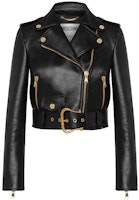 (Women) MOSCHINO Black Leather Biker Jacket FW22 Short Solid Design. J3706-5470-3555 (Women) MOSCHINO Black Leather Biker Jacket FW22 Short Solid Design. J3706-5470-3555