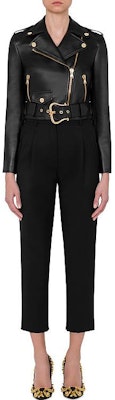 (W) MOSCHINO Chaqueta Biker de Cuero Negro FW22 Diseño Sólido Corto. J3706-5470-3555 Lookbook (W) MOSCHINO Chaqueta Biker de Cuero Negro FW22 Diseño Sólido Corto. J3706-5470-3555