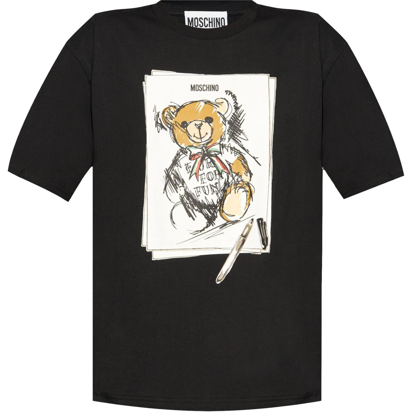 (Women) MOSCHINO  Black Logo Print Cotton Oversized Short Sleeve T-Shirt. V070455411555