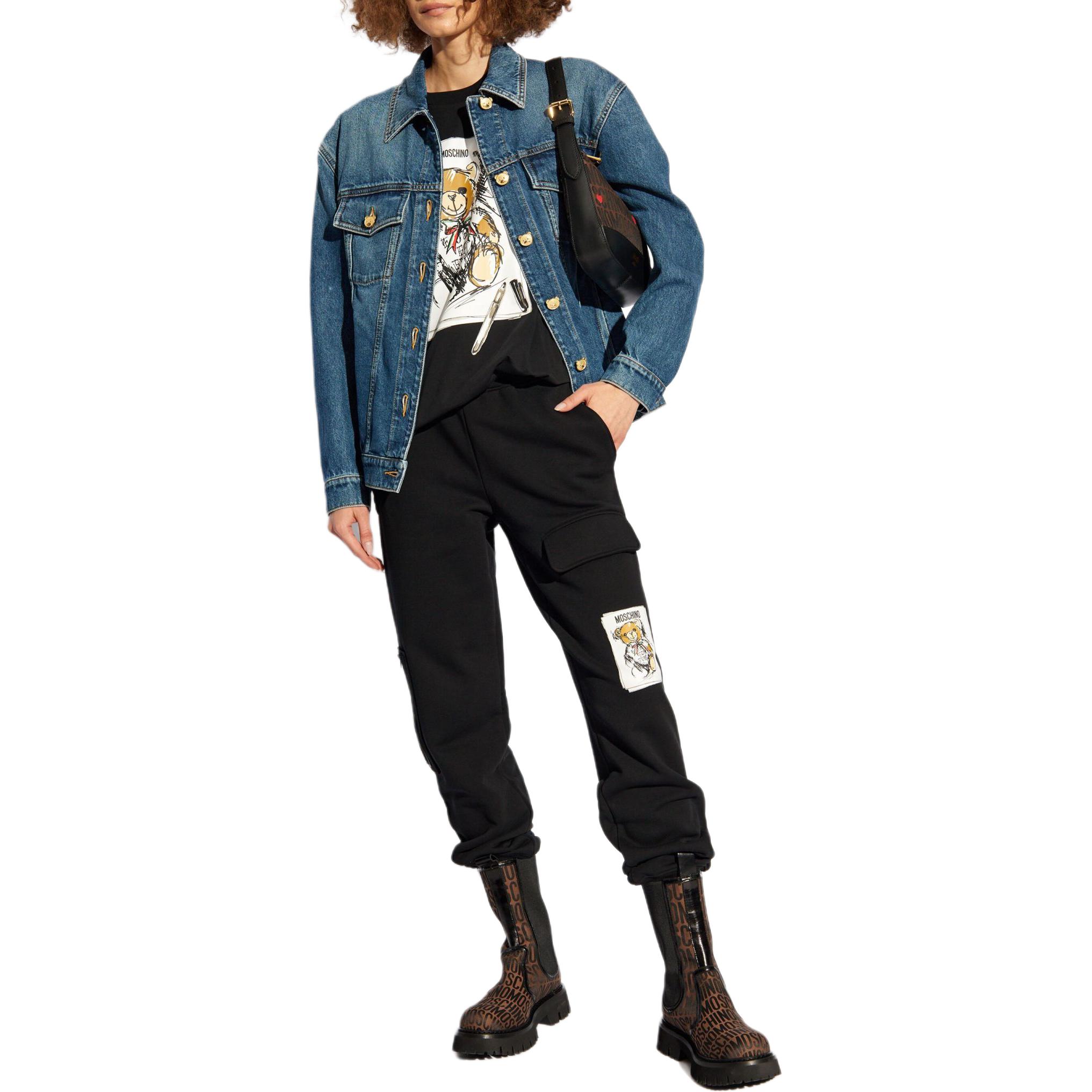 Lookbook (W) 모스키노 블랙 로고 프린트 코튼 오버사이즈 반팔 티셔츠. V070455411555