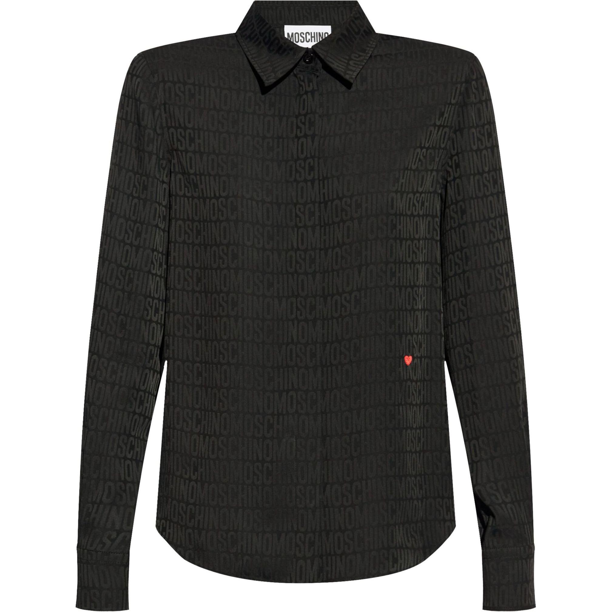 (Women) MOSCHINO  Black Logo Print Long Sleeve Shirt. A020977482555