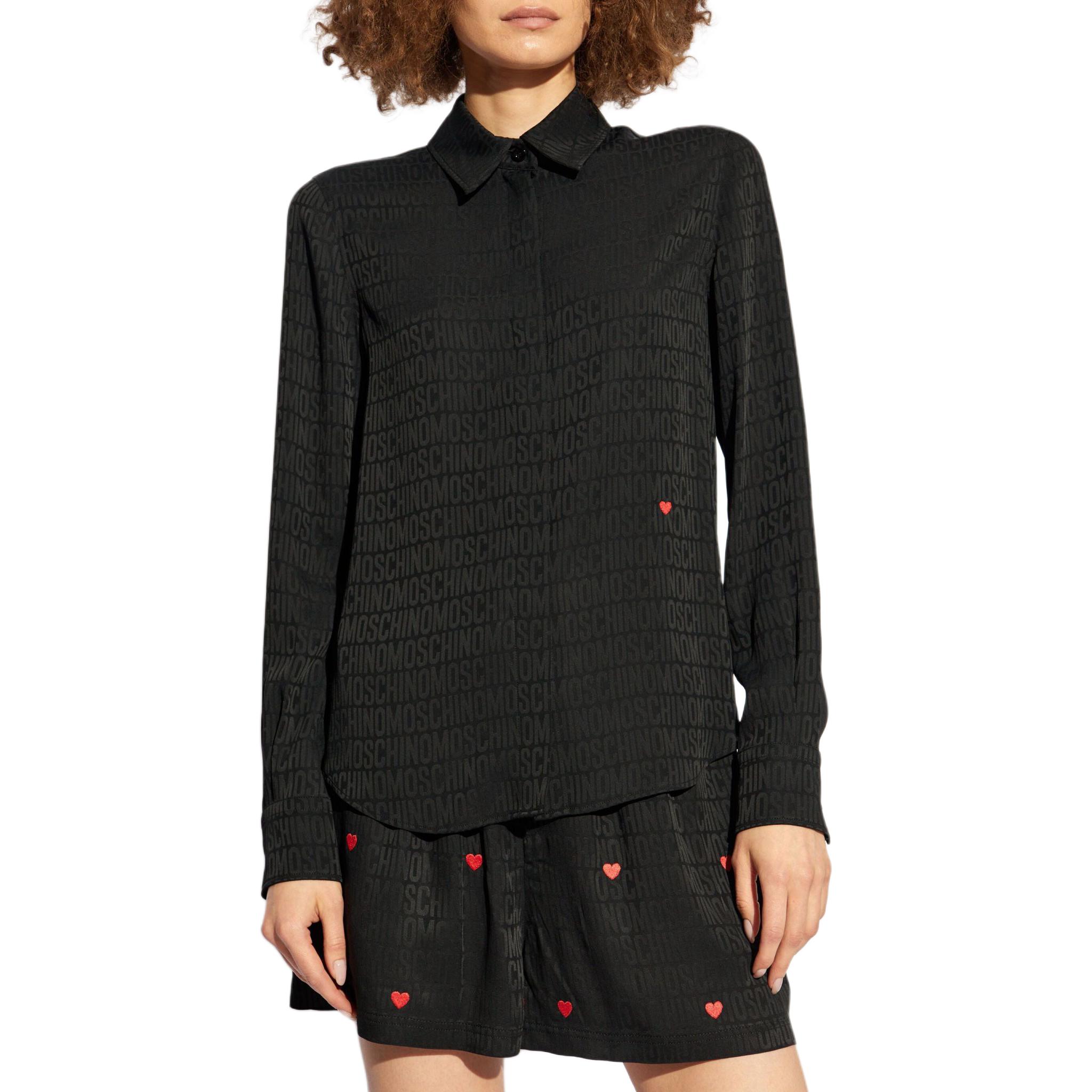Lookbook (W) モスキーノ ブラック ロゴプリント 長袖シャツ A020977482555