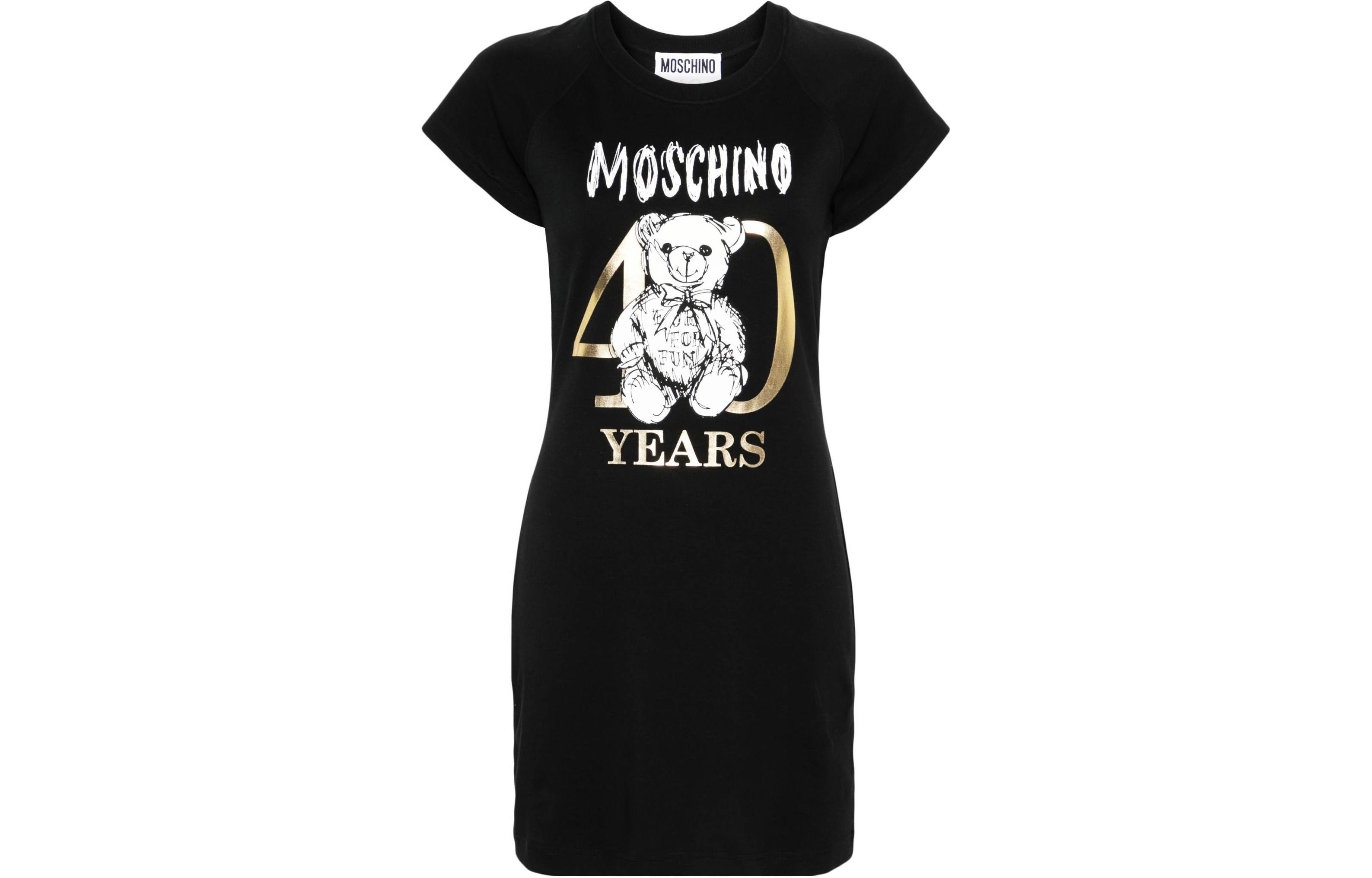 (Women) MOSCHINO  Black Logo Print Short-Sleeve Cotton T-Shirt Dress V042804426555