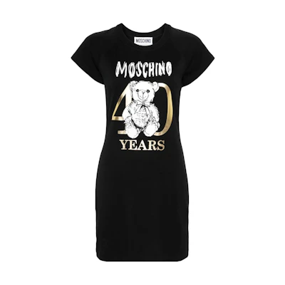 (Women) MOSCHINO Black Logo Print Short-Sleeve Cotton T-Shirt Dress V042804426555