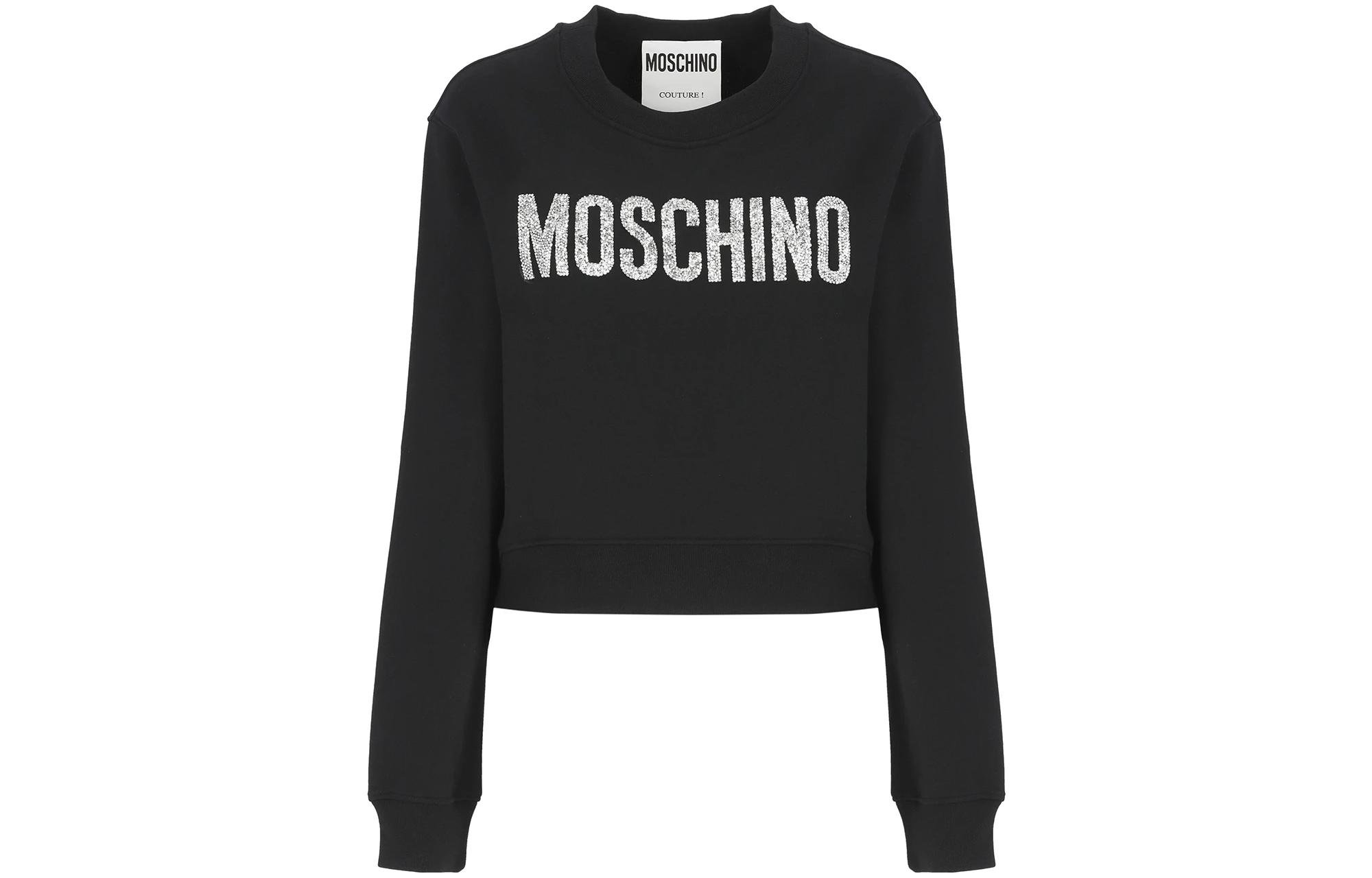 (Women) MOSCHINO  Black Oversized Logo Print Cropped Sweatshirt. 1703-5428-1555