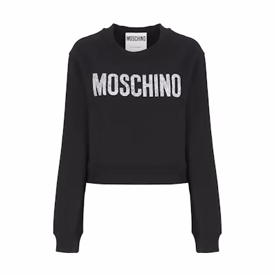 (Women) MOSCHINO Black Oversized Logo Print Cropped Sweatshirt. 1703-5428-1555