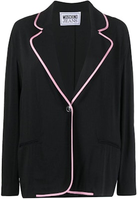 (W) 모스키노 블랙 싱글 버튼 트림 디테일 블레이저. A05218273-BLACK Buy (W) 모스키노 블랙 싱글 버튼 트림 디테일 블레이저. A05218273-BLACK