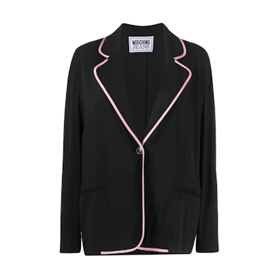 (Women) MOSCHINO Black Single-Button Blazer with Trim Details. A05218273-BLACK