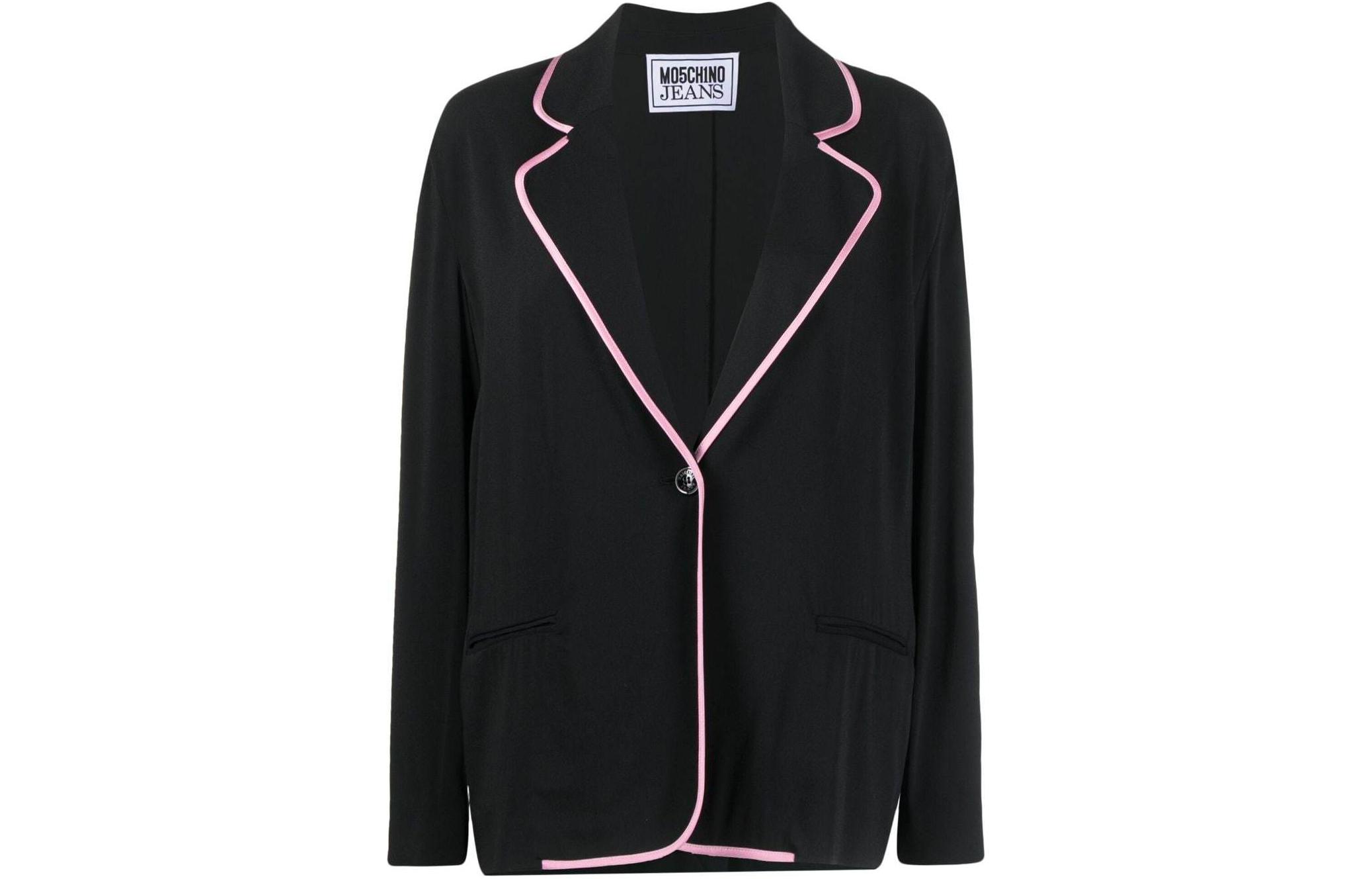 Order (W) 모스키노 블랙 싱글 버튼 트림 디테일 블레이저. A05218273-BLACK