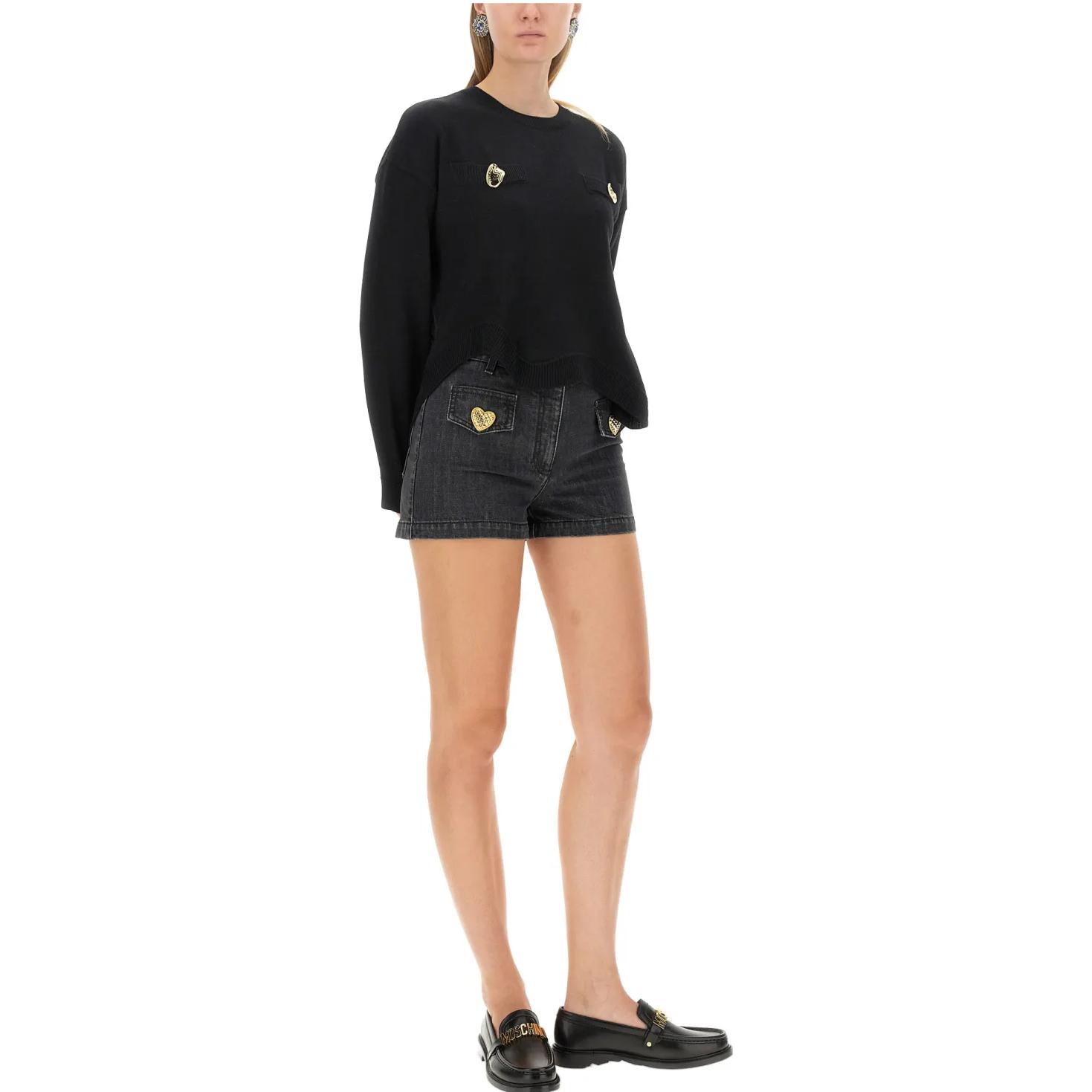 Shop (W) モスキーノ ブラック クルーネック スリムフィット 長袖 セーター. 0911-5400-0555