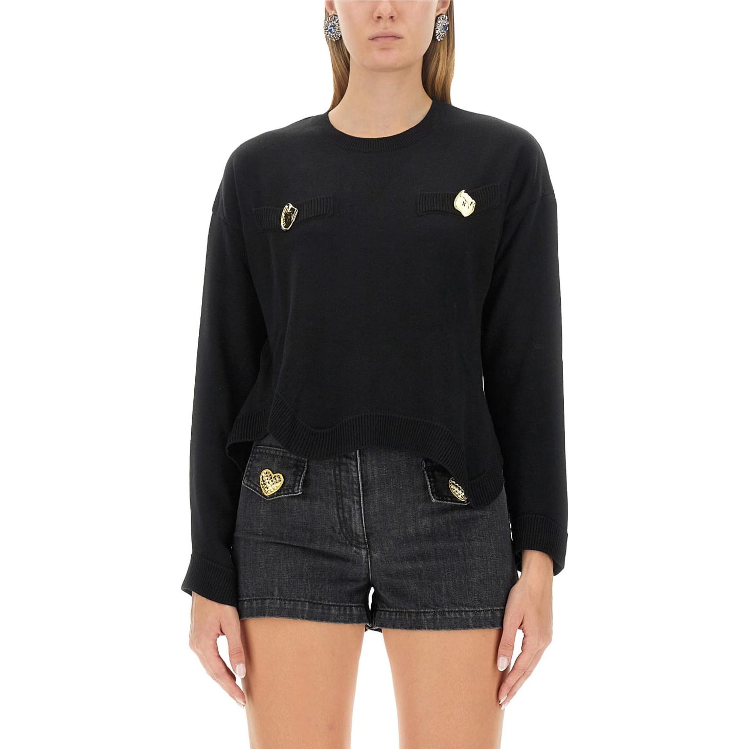 Purchase (W) モスキーノ ブラック クルーネック スリムフィット 長袖 セーター. 0911-5400-0555