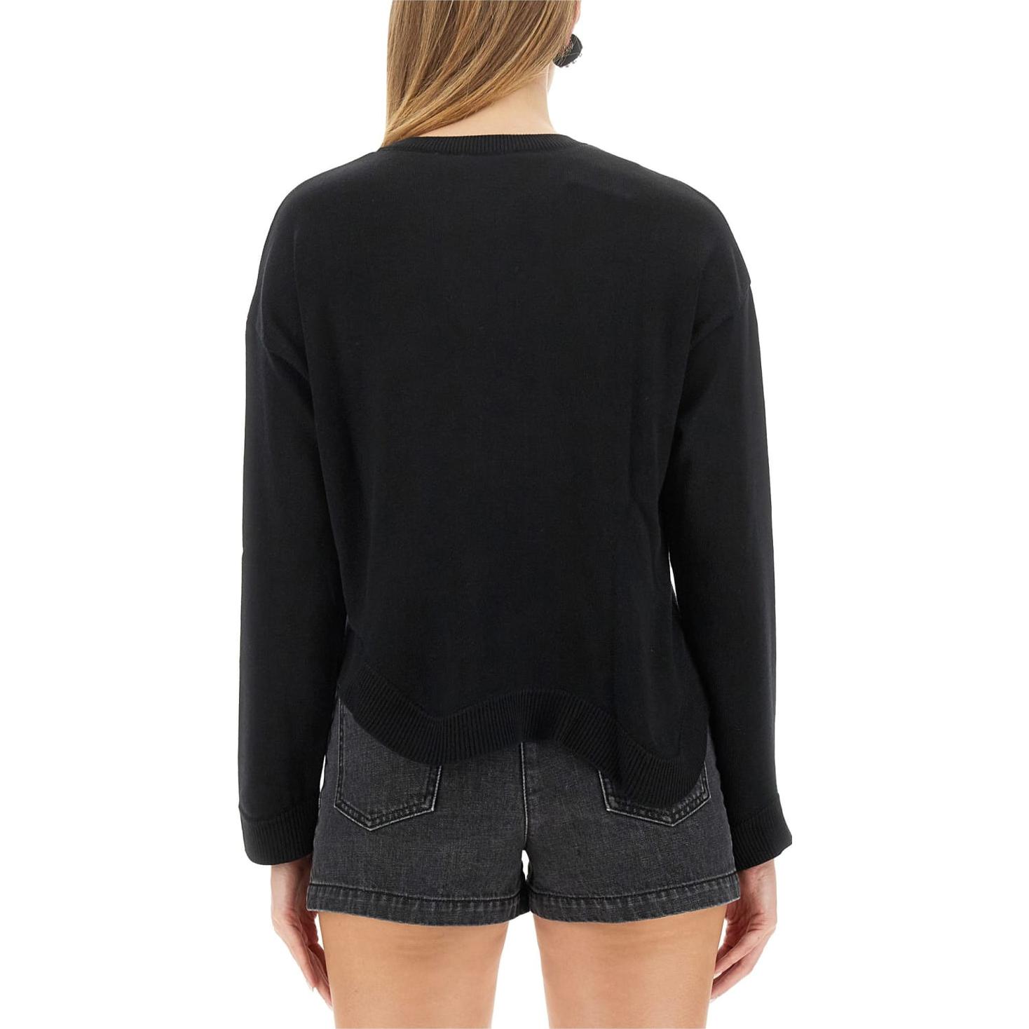 Details for (W) モスキーノ ブラック クルーネック スリムフィット 長袖 セーター. 0911-5400-0555