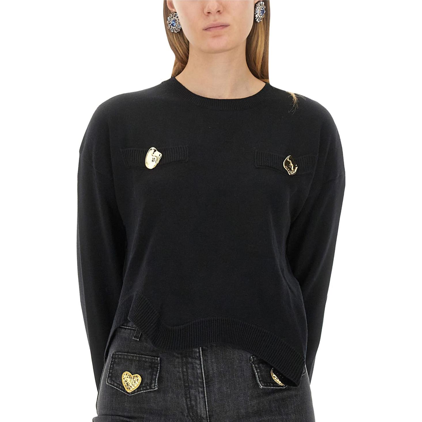 Sizing (W) モスキーノ ブラック クルーネック スリムフィット 長袖 セーター. 0911-5400-0555