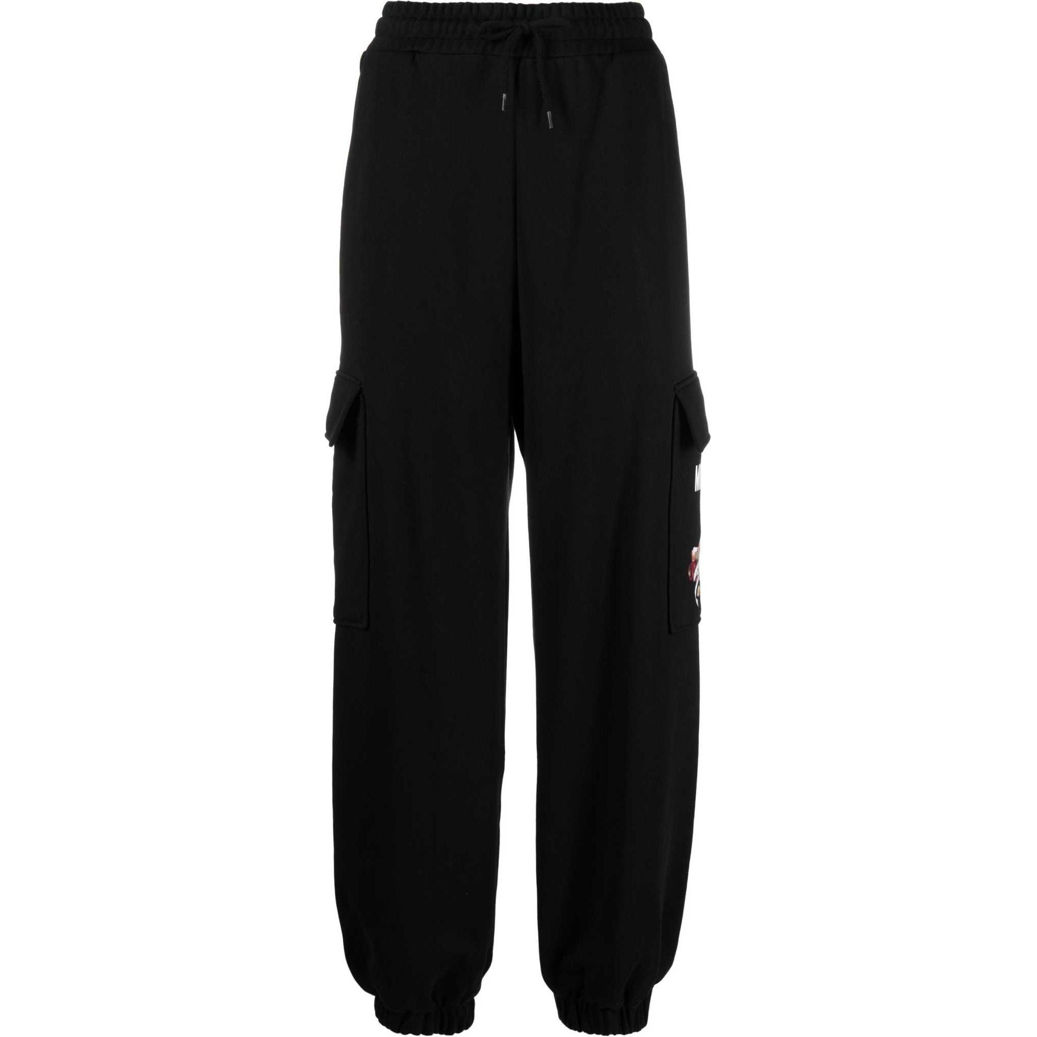 (Women) MOSCHINO  Black Teddy Bear Print Knit Sweatpants with Elastic Waist. V03385528-BLACK