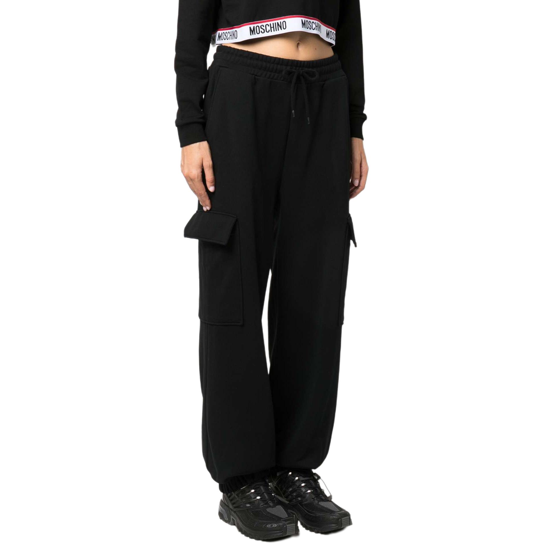 Shop (W) 모스키노 블랙 테디 베어 프린트 니트 스웨트팬츠 엘라스틱 허리. V03385528-BLACK