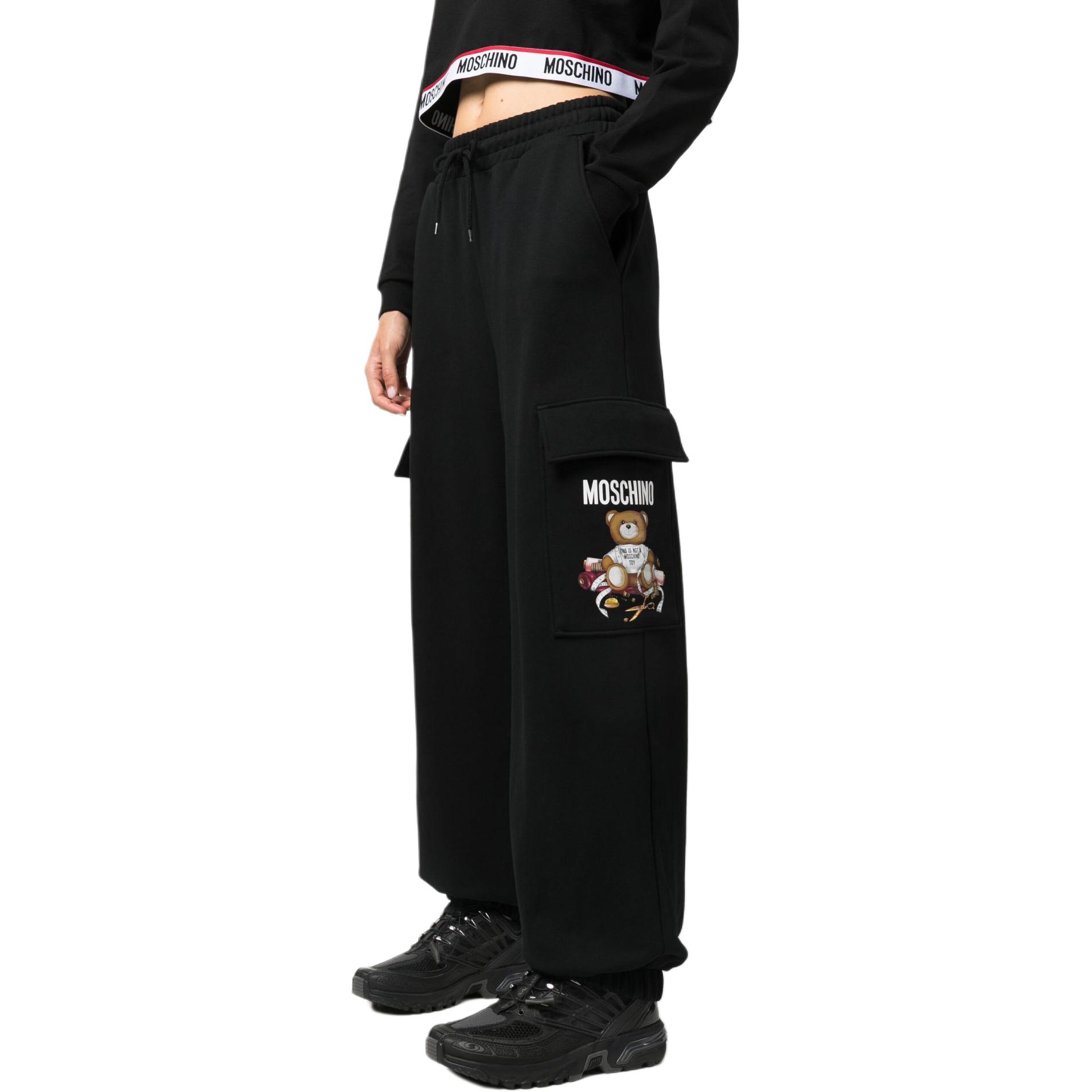 Details for (W) 모스키노 블랙 테디 베어 프린트 니트 스웨트팬츠 엘라스틱 허리. V03385528-BLACK