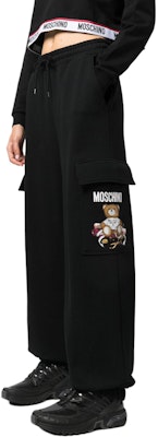 (W) 모스키노 블랙 테디 베어 프린트 니트 스웨트팬츠 엘라스틱 허리. V03385528-BLACK Details for (W) 모스키노 블랙 테디 베어 프린트 니트 스웨트팬츠 엘라스틱 허리. V03385528-BLACK