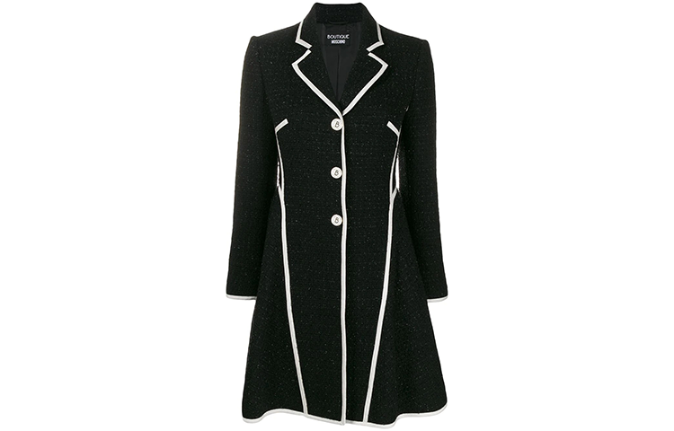 (Women) MOSCHINO  Black Tweed Texture Mid-Length Blazer Jacket. A0615-6116-1555