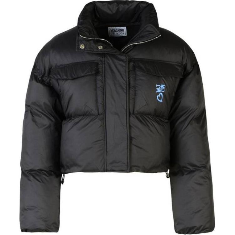 (Women) Moschino  Black Zipper Jacket with Logo Print and Stand Collar. A0609-8218-1516