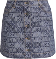 (Women) MOSCHINO Blue Denim Mini Skirt with All-Over Letter Print. POIZON24060680 (Women) MOSCHINO Blue Denim Mini Skirt with All-Over Letter Print. POIZON24060680