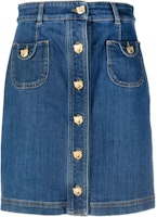 (Women) MOSCHINO Blue Denim Mini Skirt with Button Closure and Side Pockets WA0118-0522-0295 (Women) MOSCHINO Blue Denim Mini Skirt with Button Closure and Side Pockets WA0118-0522-0295