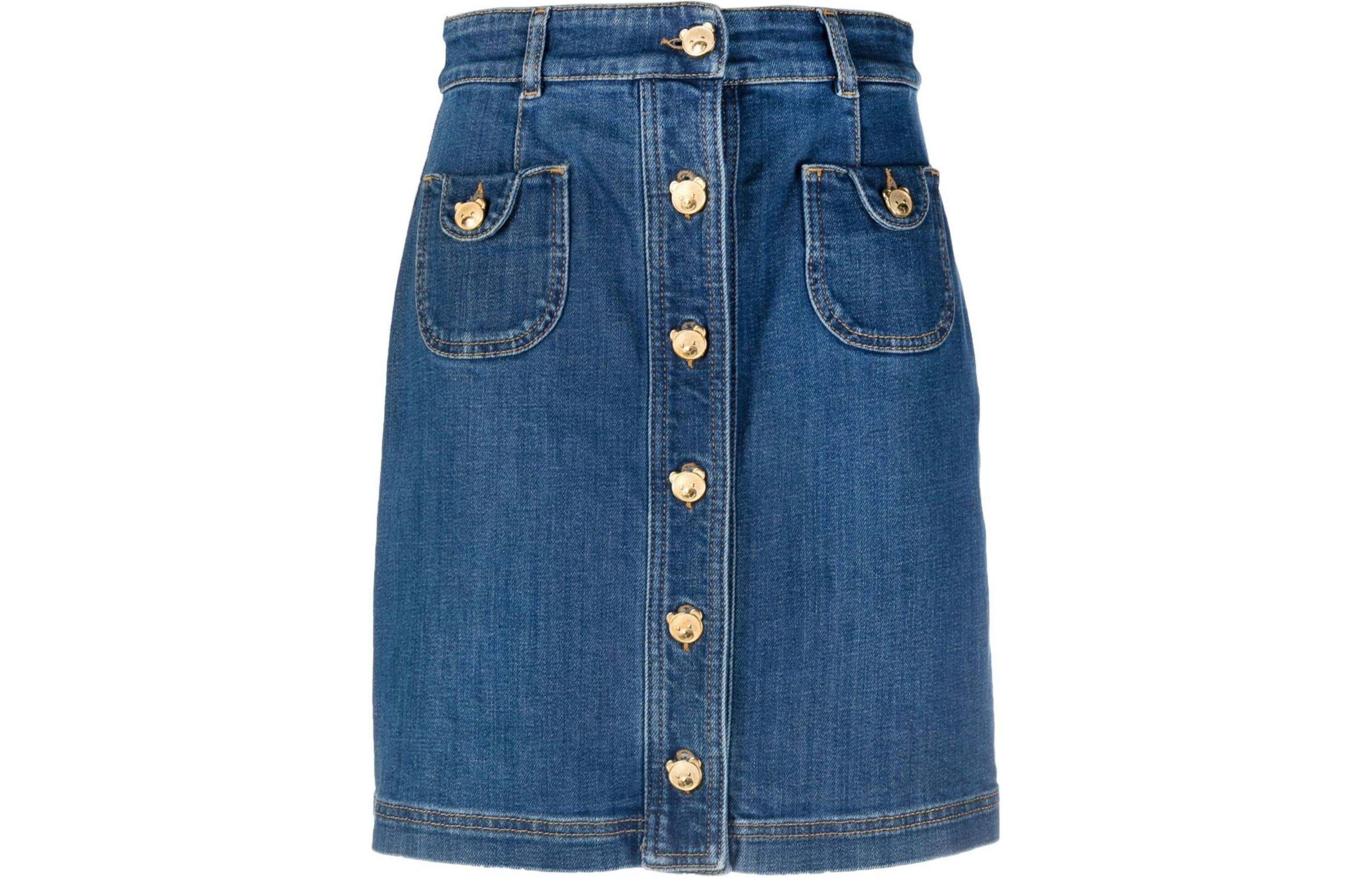 Order (W) 모스키노 블루 데님 미니 스커트 버튼 클로저 사이드 포켓 WA0118-0522-0295