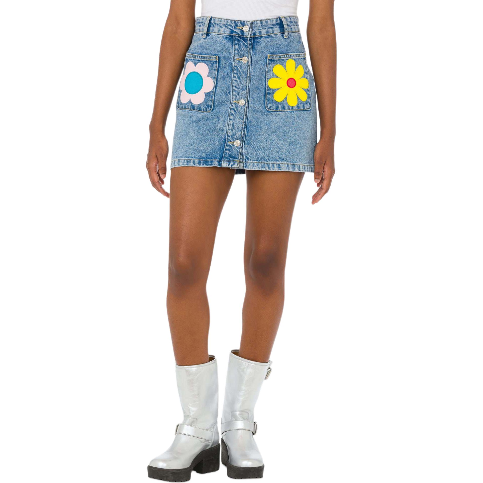 Shop (W) MOSCHINO 藍色極簡花卉刺繡牛仔迷你裙 A0103-3236-1295