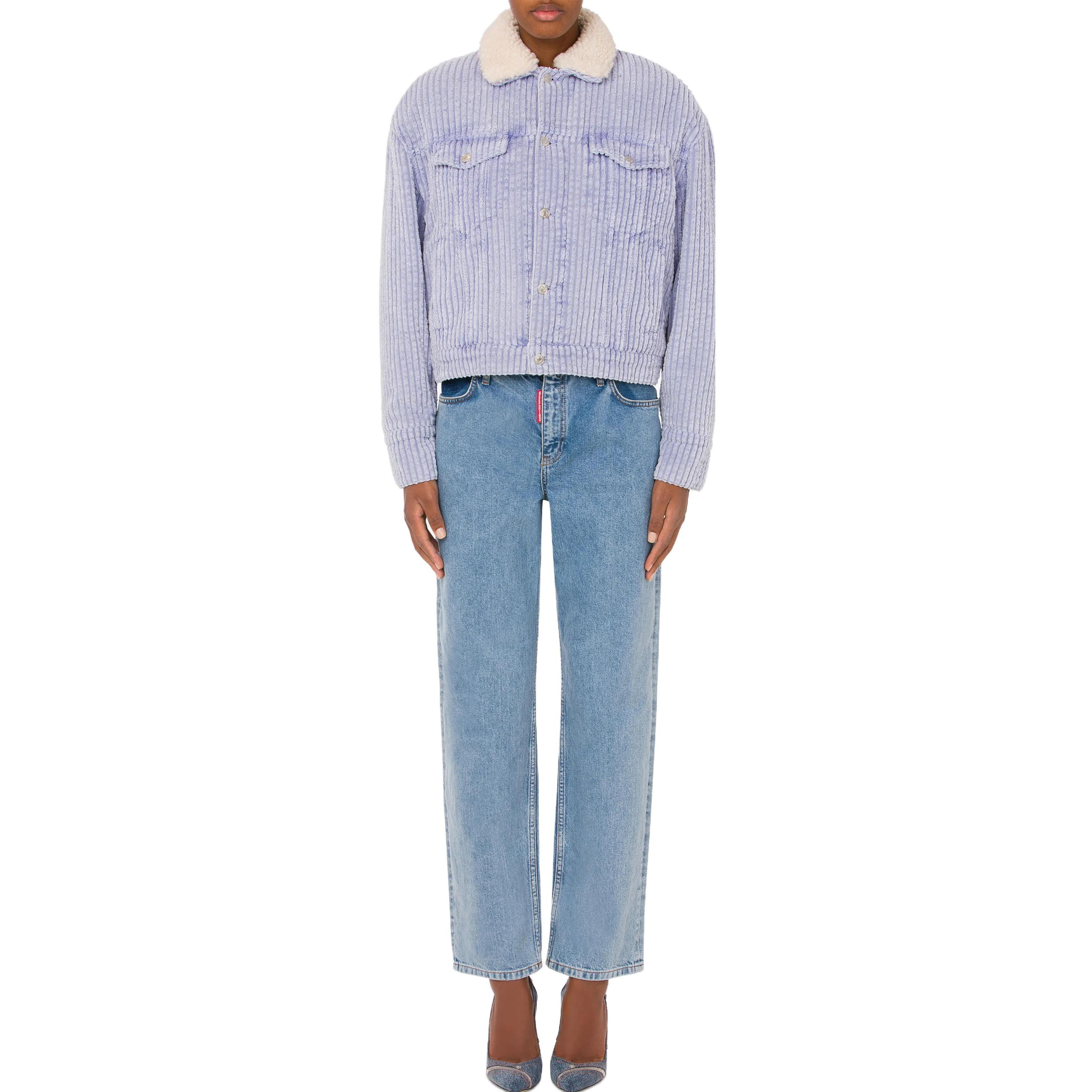 Lookbook (W) MOSCHINO Chaqueta de Manga Larga Azul a Rayas con Botonadura Simple. A0611-8227-1277