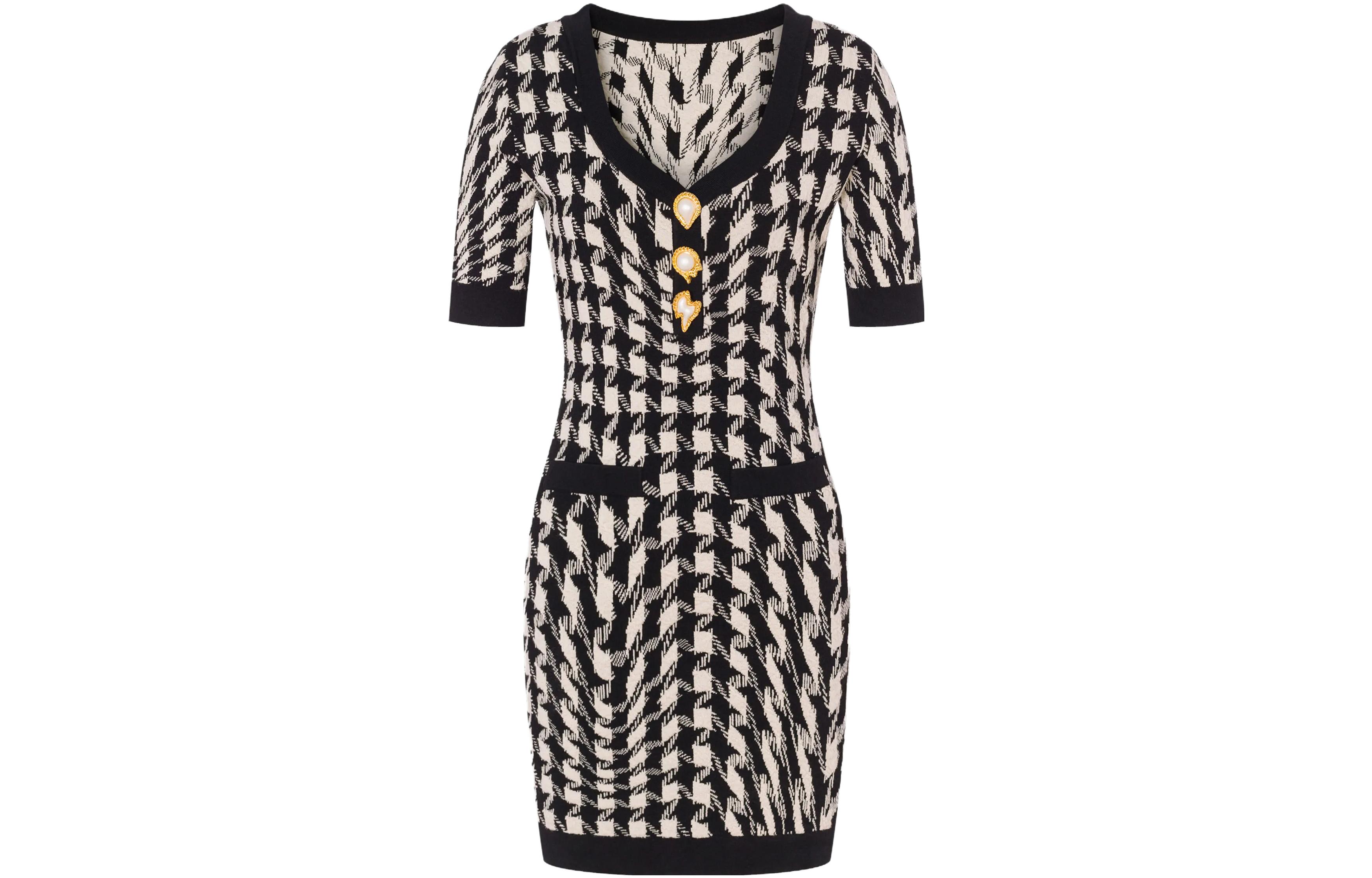 (Women) MOSCHINO  Cute Style Stretch Knit Short Sleeve Dress in Black. A0481-5402-1555