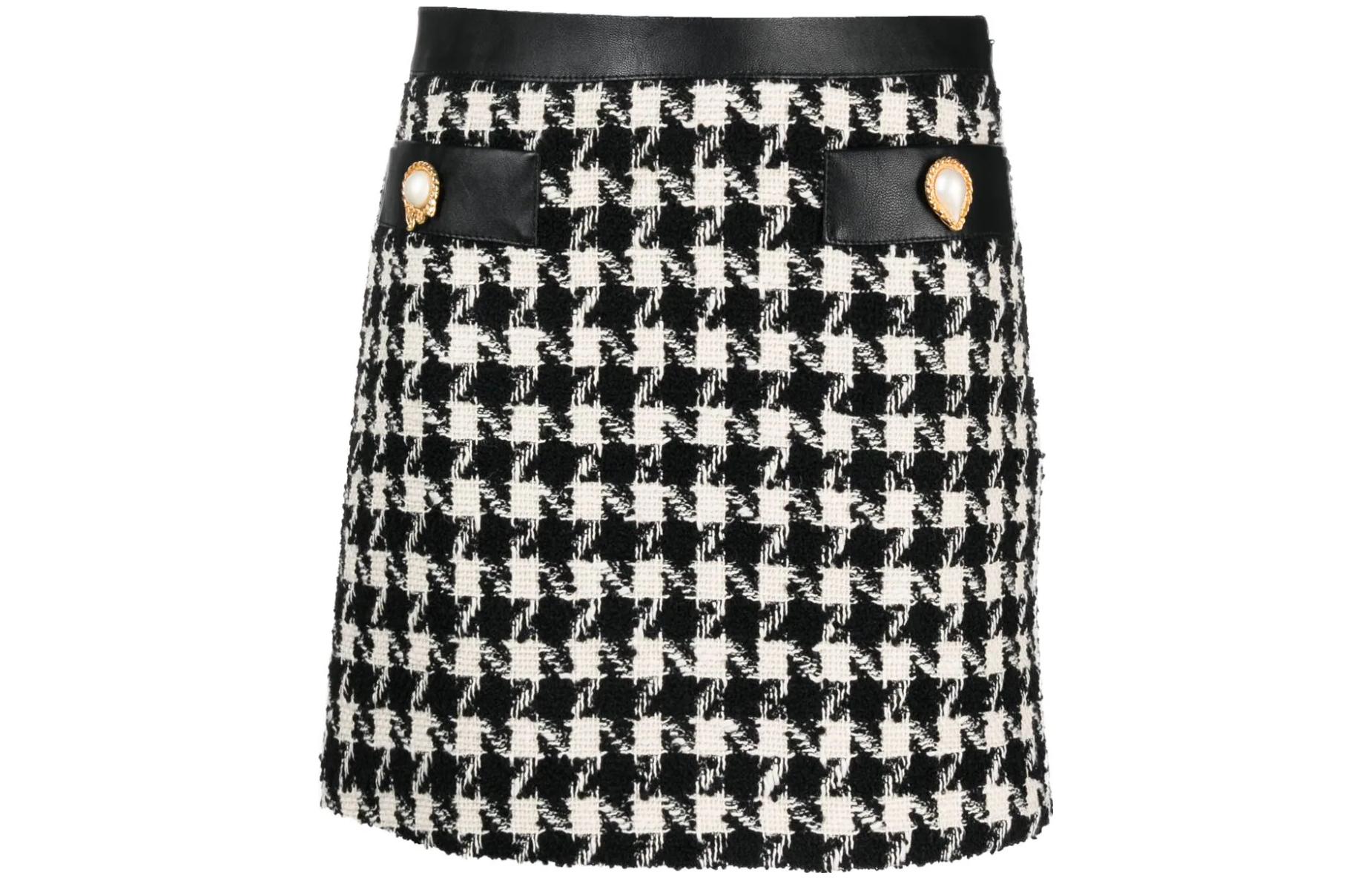 (Women) MOSCHINO  Houndstooth Faux Shearling Knit Mini Skirt - Black. A0123-5413-3555