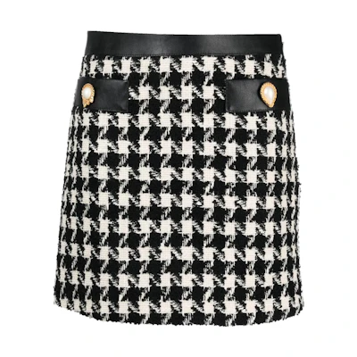 (Women) MOSCHINO Houndstooth Faux Shearling Knit Mini Skirt - Black. A0123-5413-3555