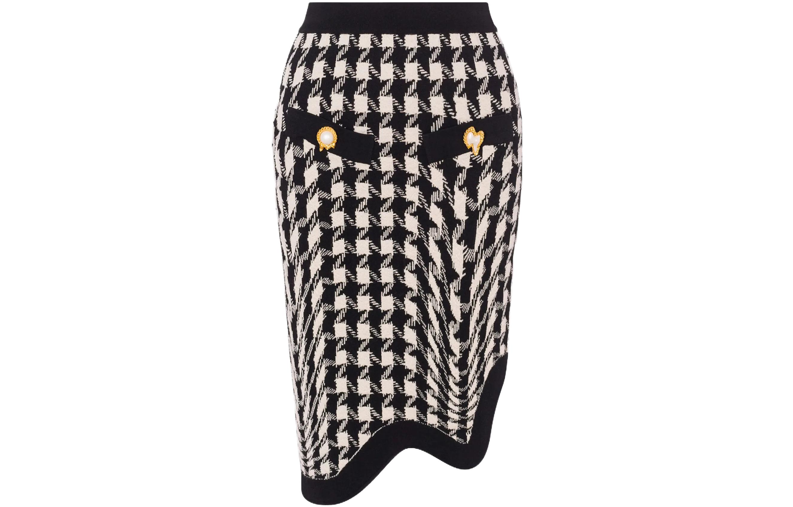 (Women) MOSCHINO  Houndstooth Wool Casual Long Skirt. A0181-5402-1555