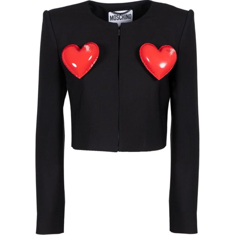 (Women) Moschino  Inflatable Heart Slim-Fit Jacket Black Long Sleeve Crop Top. J0501-0413-0555