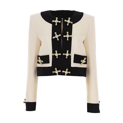 (Women) MOSCHINO Ivory White Contrast Patch Single-Breasted Casual Jacket. J0501-5418-1005