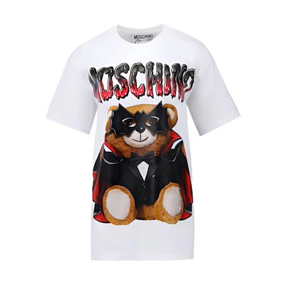 (Women) MOSCHINO Letter Print Crew Neck Short Sleeve Casual T-Shirt White V0712-0540-1001