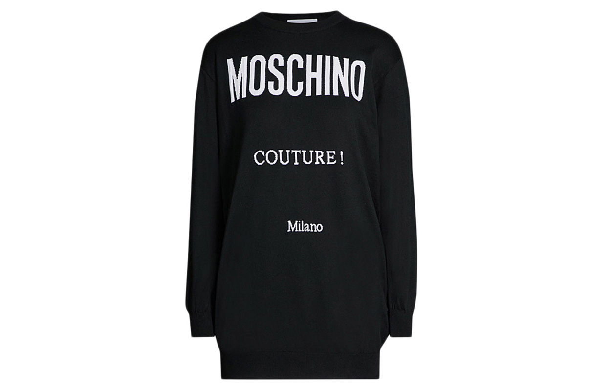 (Women) Moschino  Letter Print Long Sweatshirt Black EA0483-0504-2555
