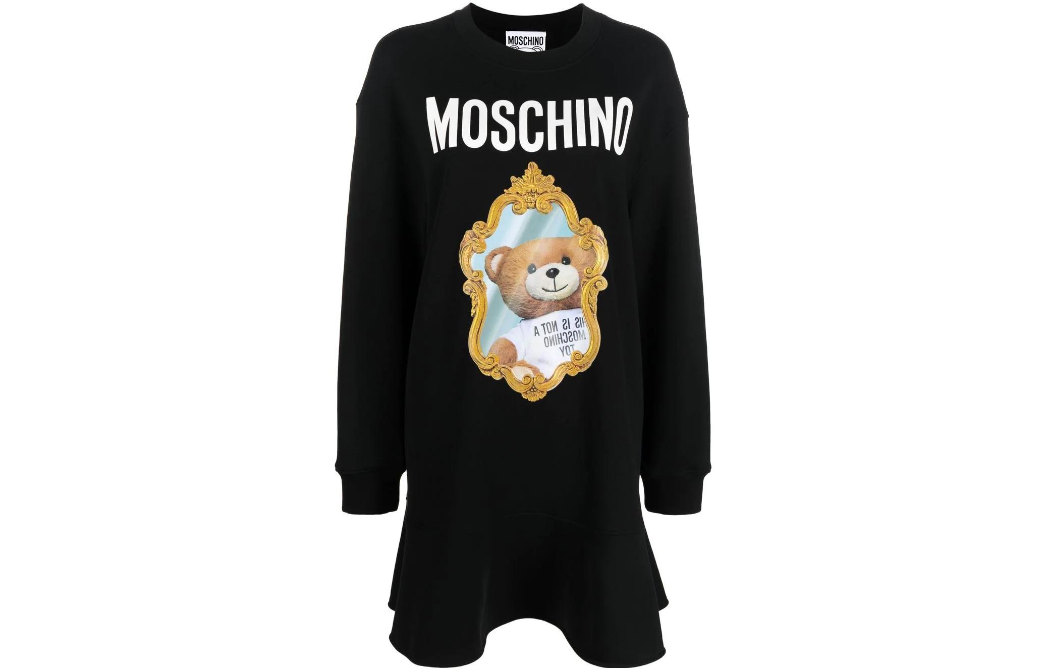 (Women) MOSCHINO  Minimalist Teddy Bear Print Long Sleeve Sweatshirt Dress V0458-5428-7555