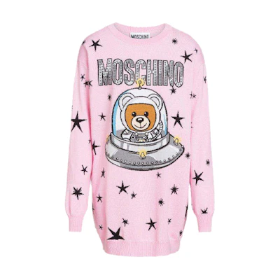 (Women) MOSCHINO Oversized Pink Sweater with Cosmic Bear Print. V0483-5401-1221