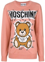 (Women) MOSCHINO Pink Crewneck Long-Sleeve Knitted Wool Sweater EV0919-5501-1147 (Women) MOSCHINO Pink Crewneck Long-Sleeve Knitted Wool Sweater EV0919-5501-1147