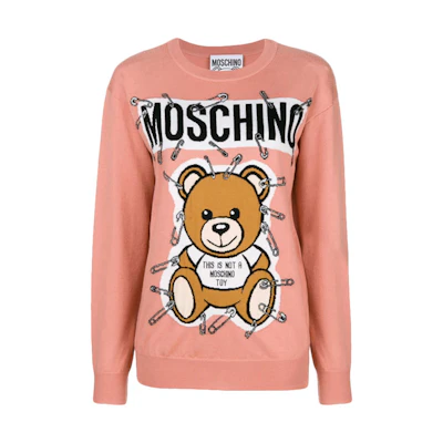 (Women) MOSCHINO Pink Crewneck Long-Sleeve Knitted Wool Sweater EV0919-5501-1147