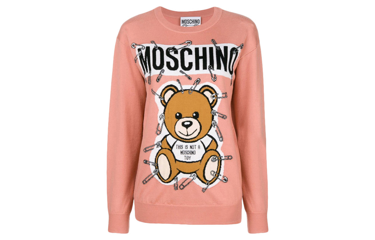 Order (W) MOSCHINO Sweater Wol Rajut Lengan Panjang Pink Crewneck EV0919-5501-1147