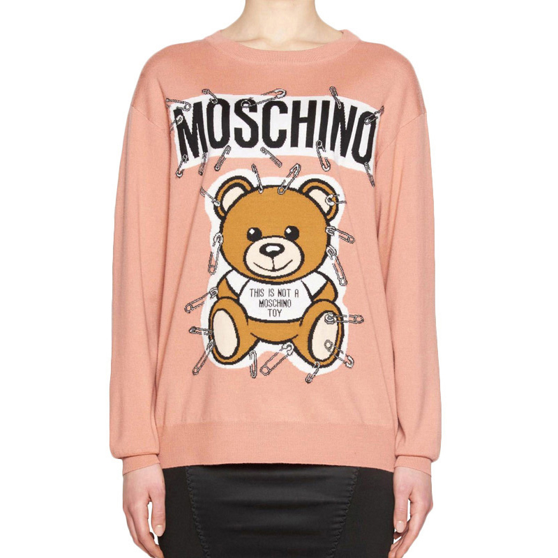 Lookbook (W) MOSCHINO Sweater Wol Rajut Lengan Panjang Pink Crewneck EV0919-5501-1147