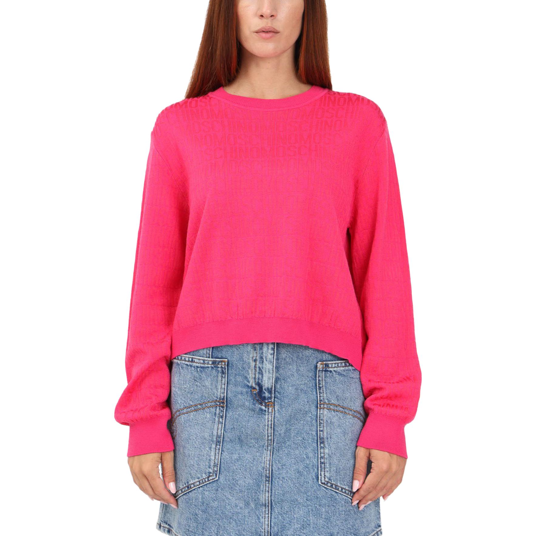 Shop (W) 모스키노 핑크 크루넥 긴소매 풀오버 스웨터. A0902-7700-1217