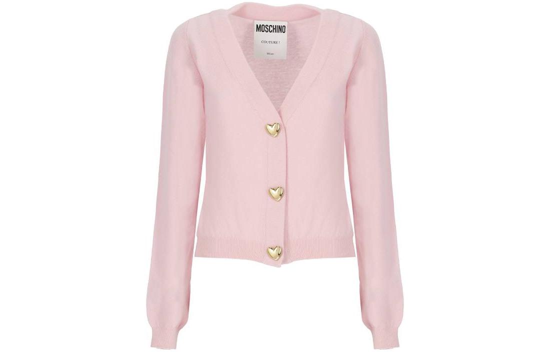 (Women) MOSCHINO  Pink Solid V-Neck Single-Breasted Knit Cardigan. 0936-5503-0223