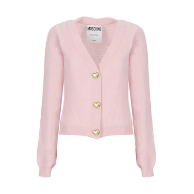 (Women) MOSCHINO Pink Solid V-Neck Single-Breasted Knit Cardigan. 0936-5503-0223