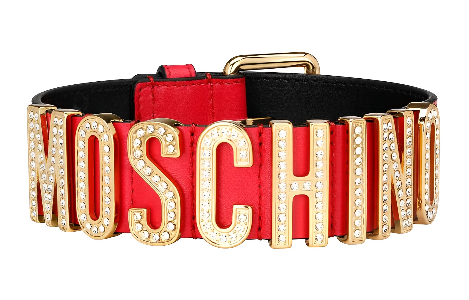 (Women) MOSCHINO  Red Suede Belt with Fashion Letter Logo. 2 A 7750 8002 0215